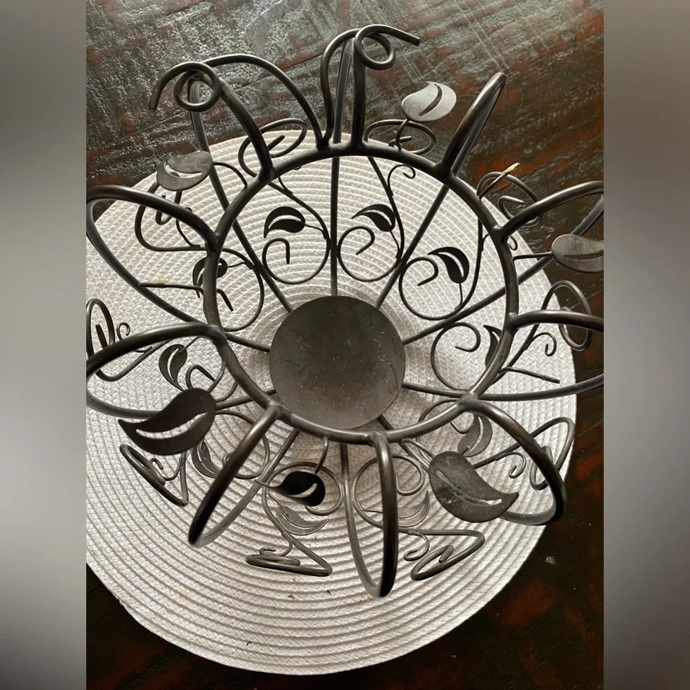 PartyLite Black Wrought Iron Scroll Candle Basket with Green Accent - Picture 5 of 6